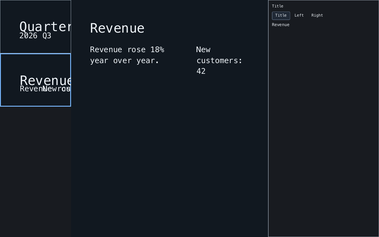 Hadar with slide thumbnails, a two-column preview, and the source-backed title editor