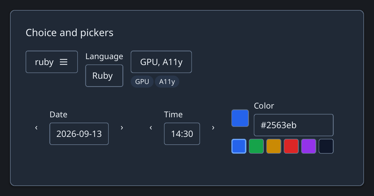 Select, combobox, and multiselect in the component gallery.