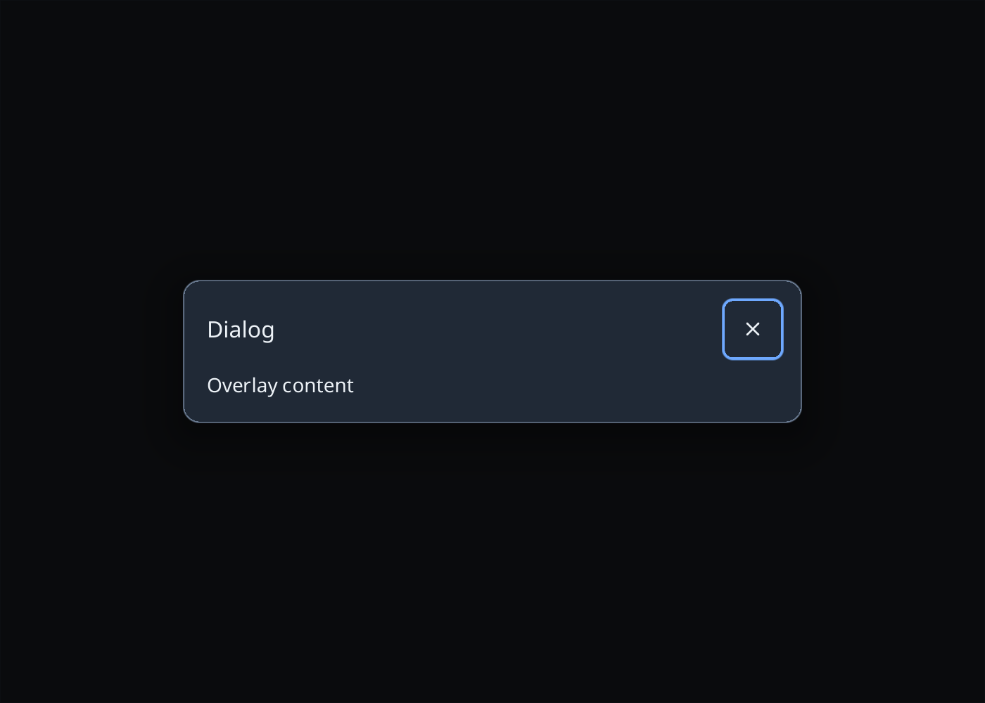 A dark-theme dialog with title and content over a dimmed page.