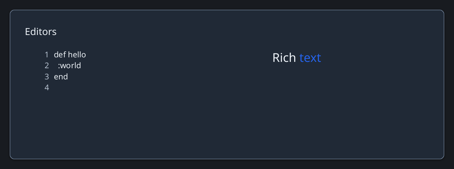 Ruby code editor next to styled rich text.