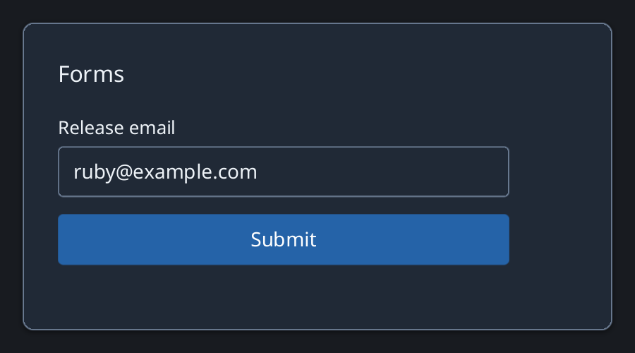 A labeled release email form field rendered by Zaniah.