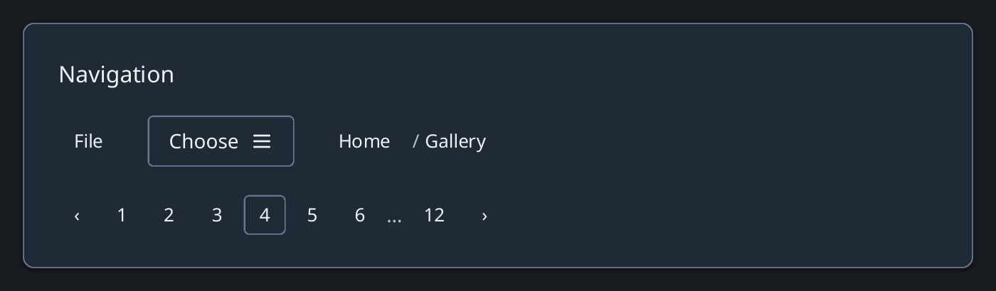 File menu bar and a dropdown button in the navigation gallery.